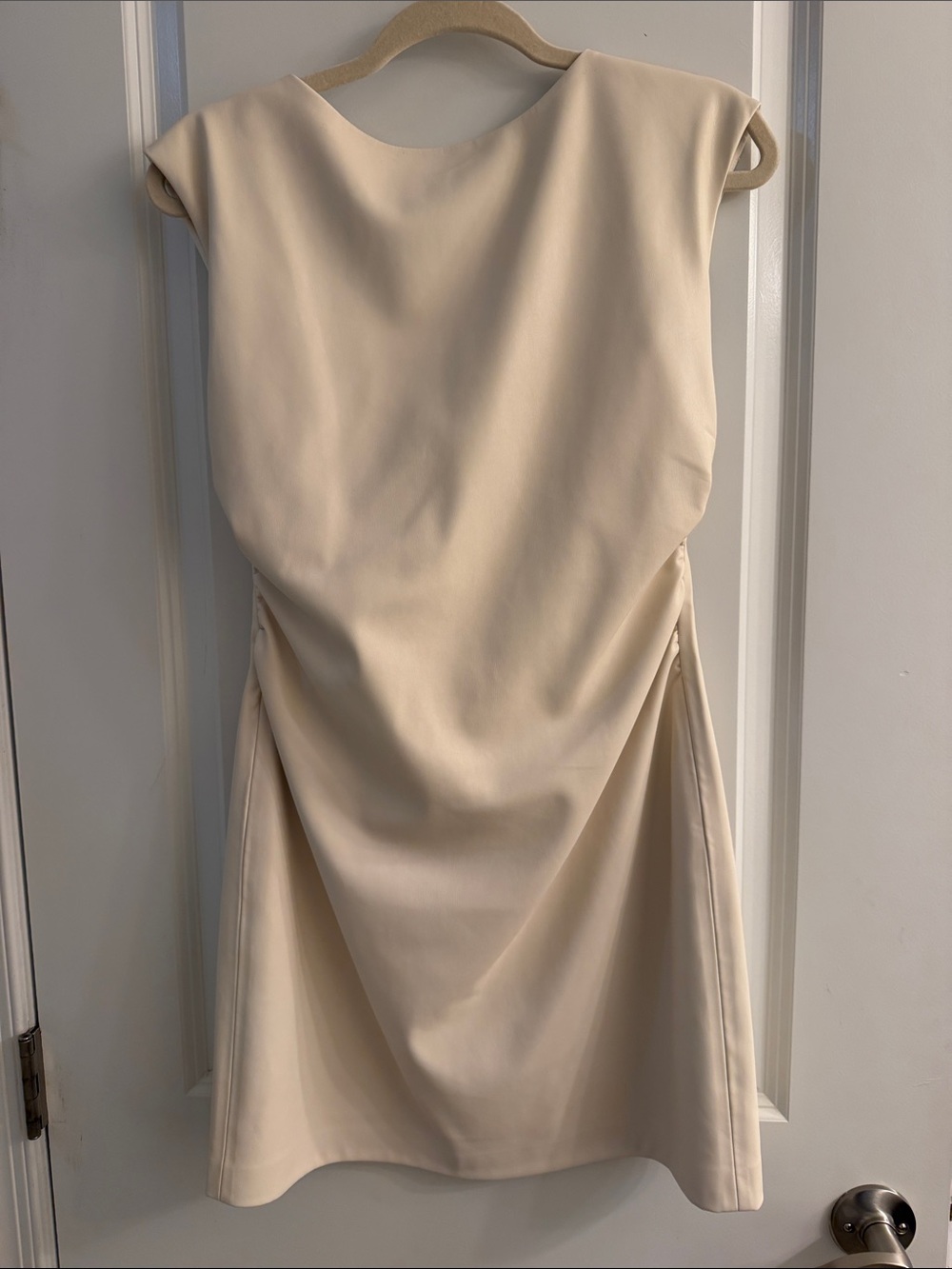 Kenneth Cole Beige-Cream Draped Midi Dress-pleather material
